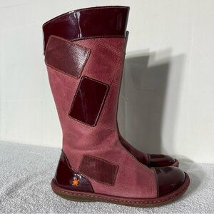 The ART Company Red Leather Knee High Flat Round Toe Boots 34